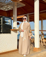 Embroidered Sleeves Dress-Beige