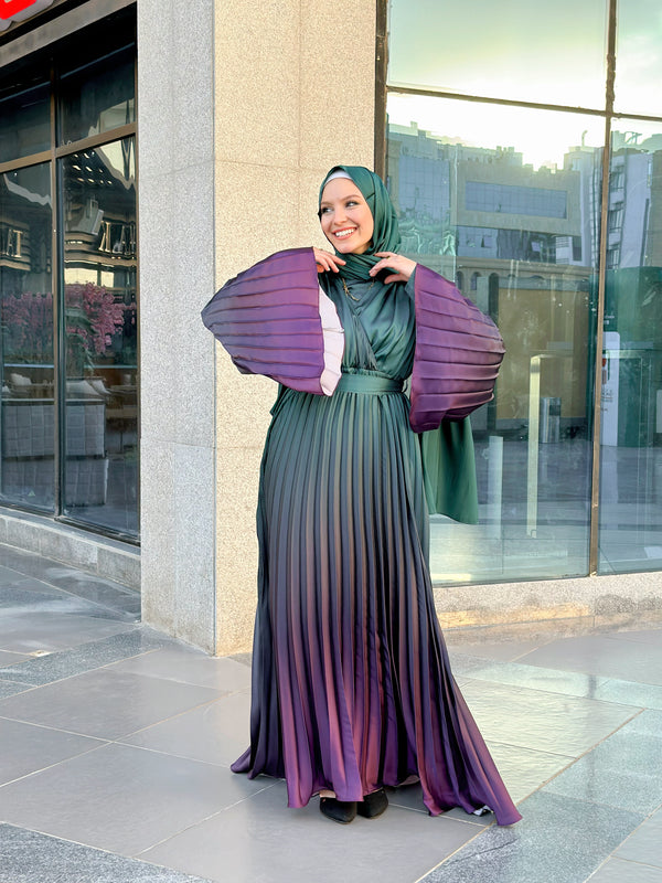 Gradient Pleated Satin Dress-Purple (available only at stores)