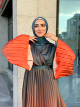 Gradient Pleated Satin Dress-Orange (available only at stores)