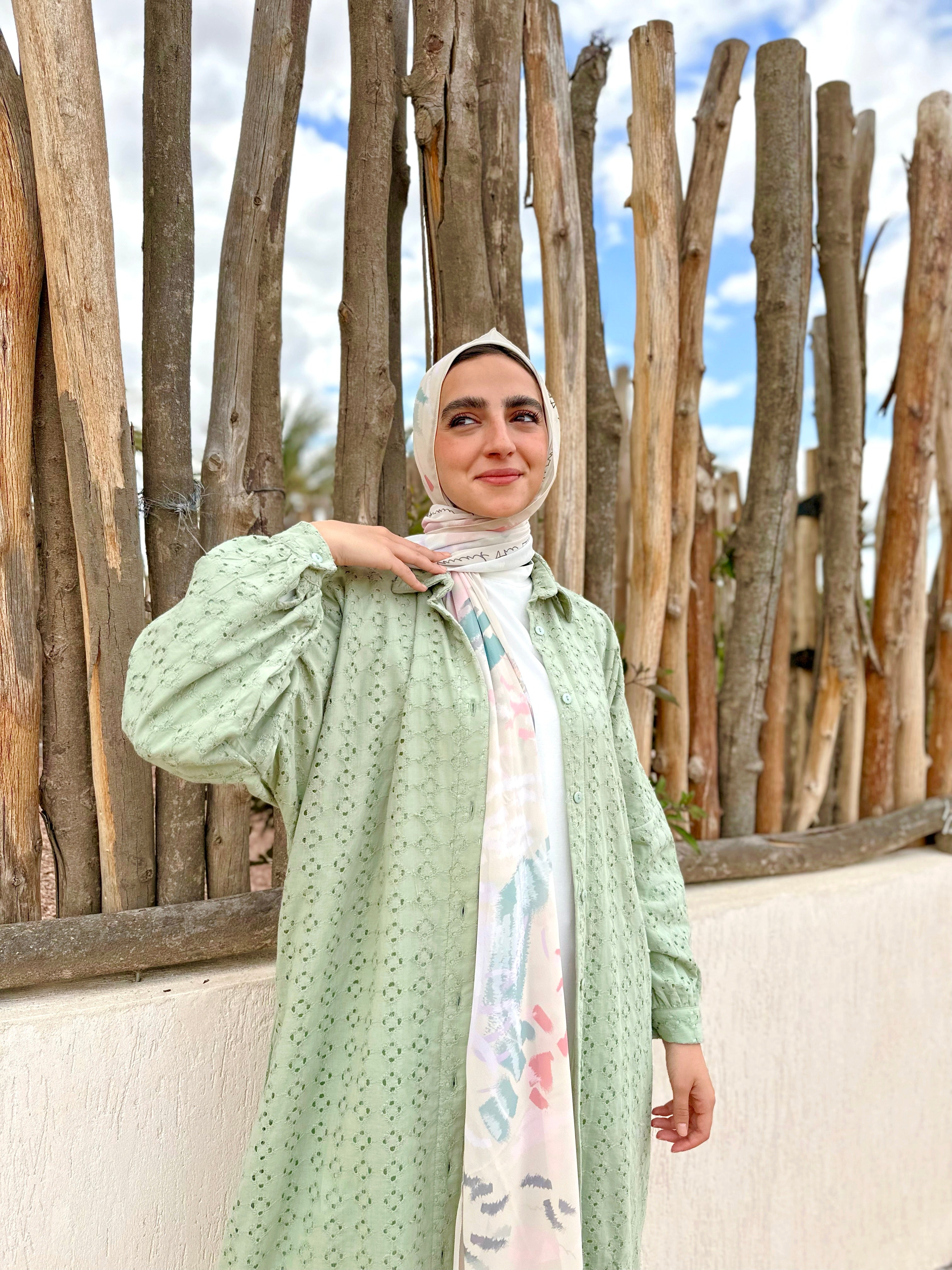 Lined Broderie Shirt-Mint