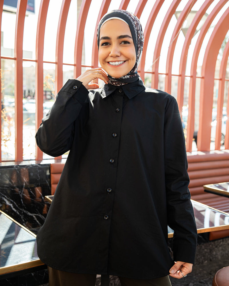 Short Poplin Shirt-Black