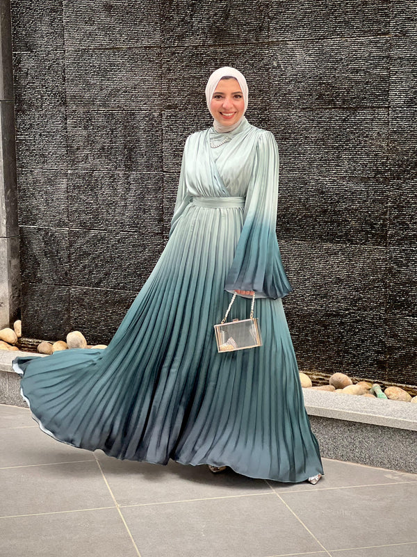 Gradient Pleated Satin Dress-Mint (available only at stores))