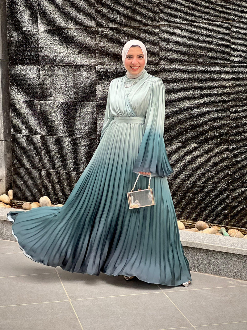 Gradient Pleated Satin Dress-Mint (available only at stores))
